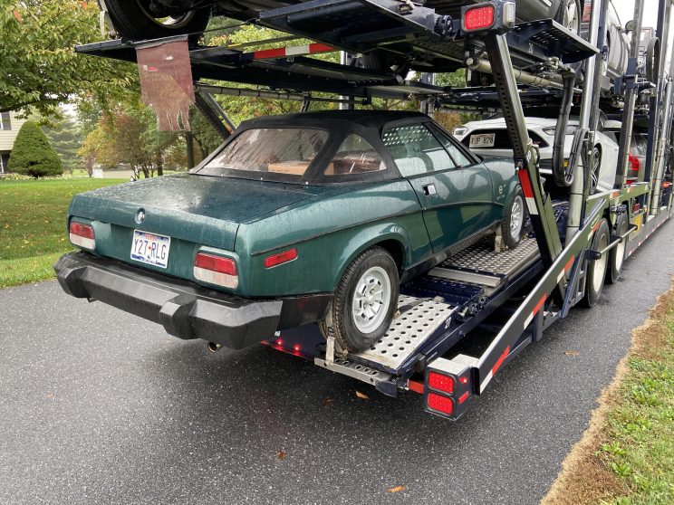 1980 Triumph TR8 rear view on trailer as delivered from NM